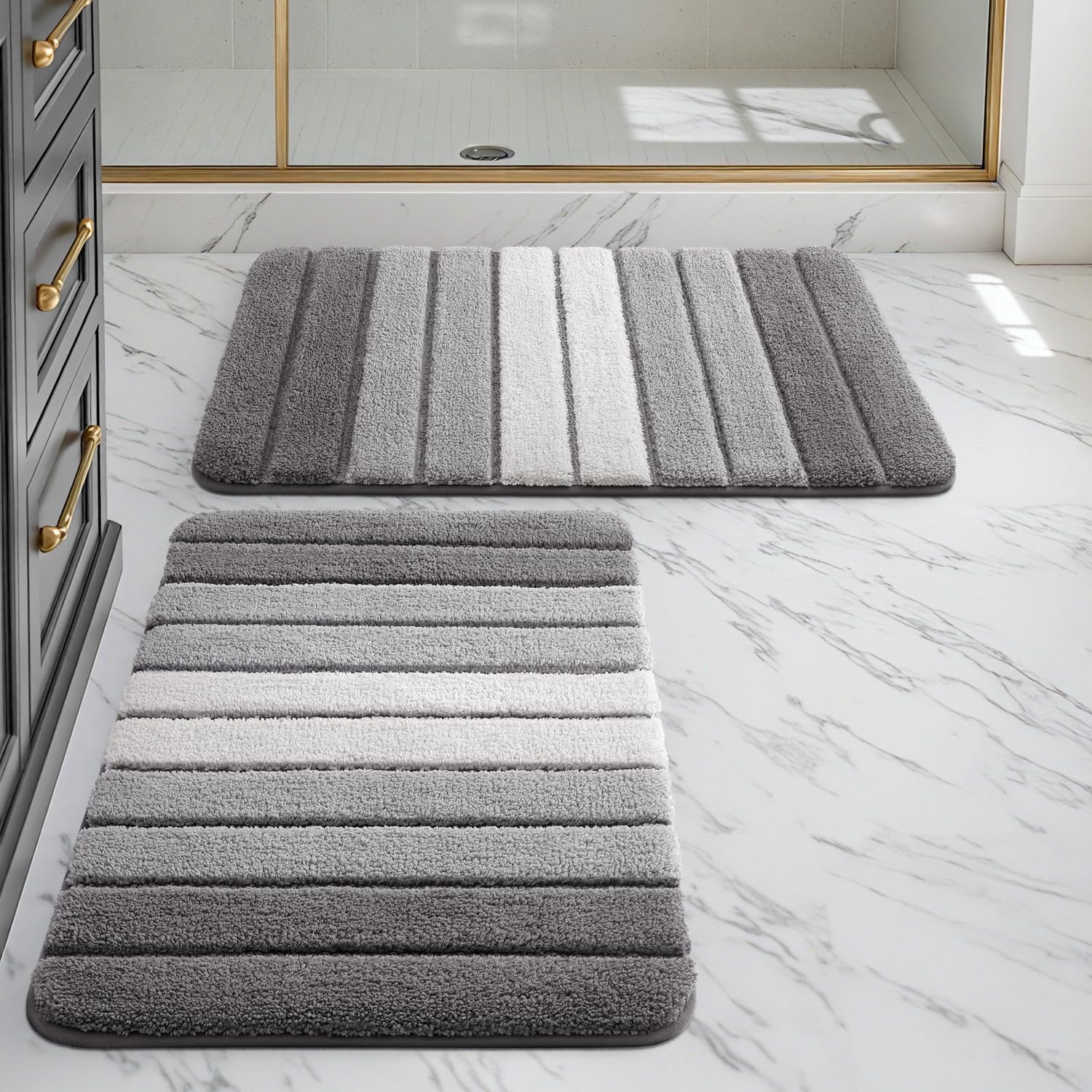 DEXI 2er Pack Badematte rutschfest 40 x 60 cm, Weich Badezimmerteppich Saugfähige Badteppich Waschbar Badvorleger für Badezimmer, Dusche, Badewannen, Grau