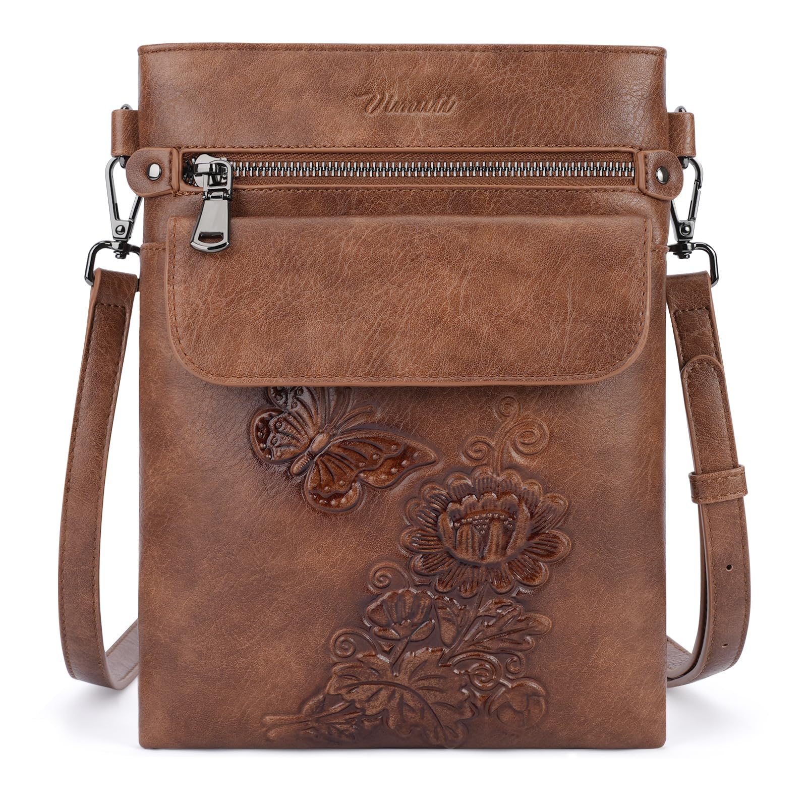 Small Crossbody Purse for Women Vegan Leather Multi Pocket Bag with Adjustable Strap Embossed Travel Shoulder Bag