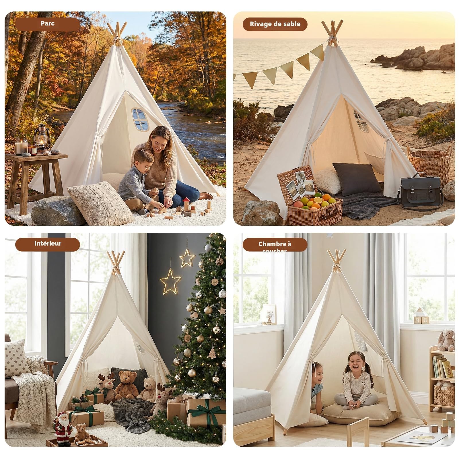 Wilwolfer Tipi Tente Enfant Coton Interieur Tapis De Sol Jeu Filles Garcons