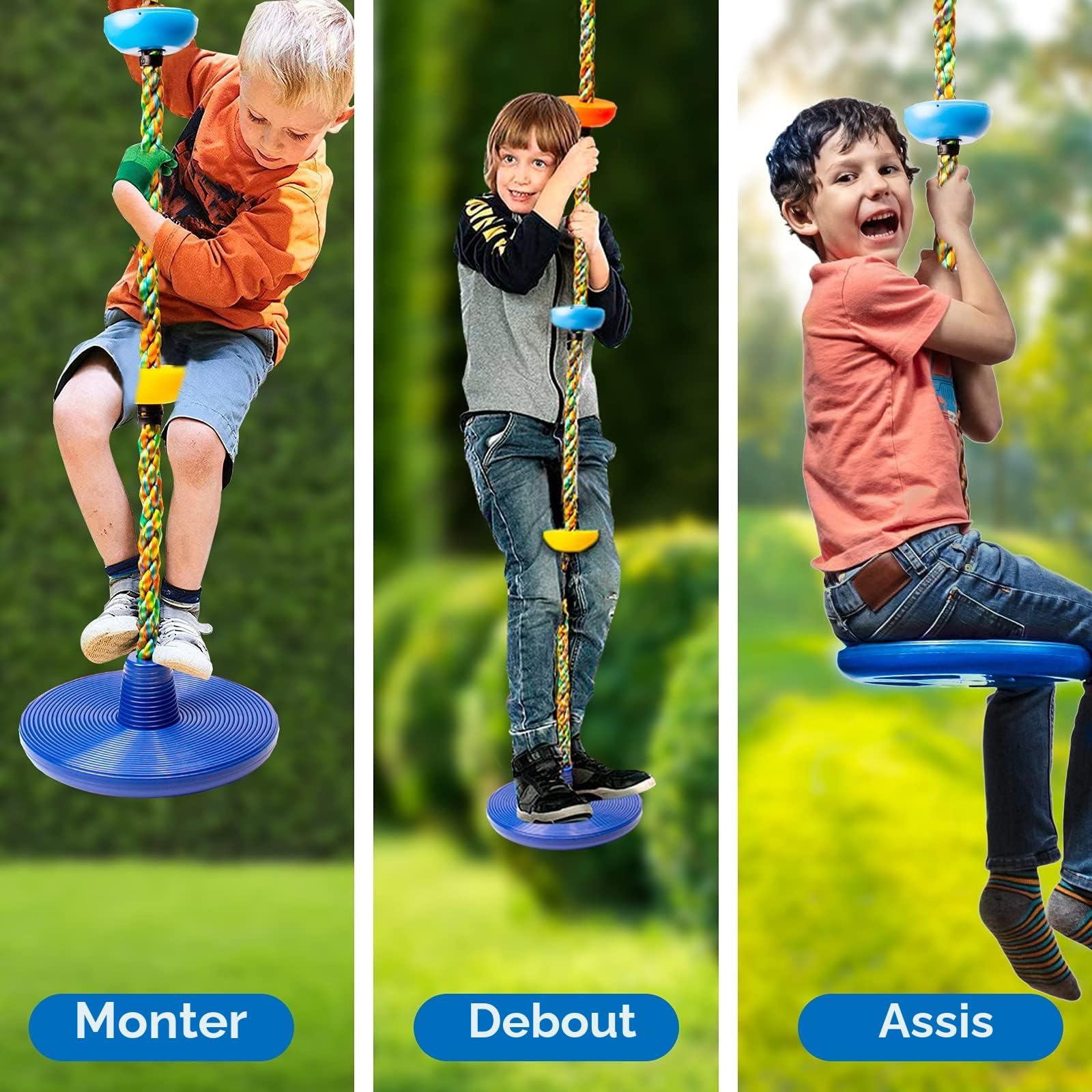 Balançoire en Corde d'escalade pour Enfants avec Plateforme et siège à Disque (Kletterseilschaukel)