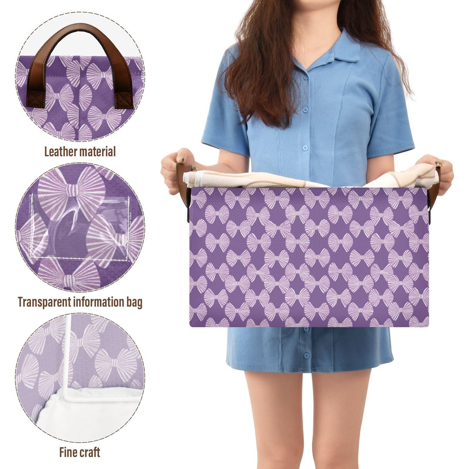 KLL Ukiyo Style japońskie cukierki fioletowe białe duże kosze do przechowywania z uchwytami pojemniki do przechowywania na półki szafa 2 szt. cajas de almacenamiento para closet
