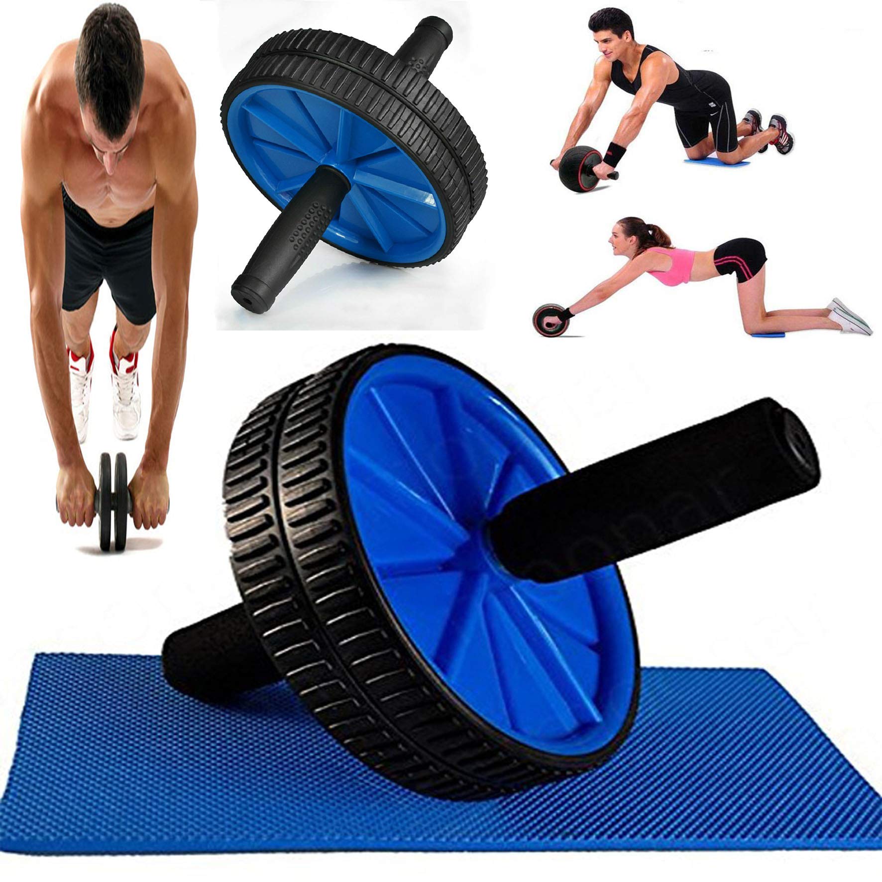 AB Roller -for Abdominal Stomach - Anti Skid Double Wheel- ab excersice equipment - abs workout equipment -ab excerciser Steel Handle- ab roller for men - women ab roller wheel (Multicolor)-picture-17