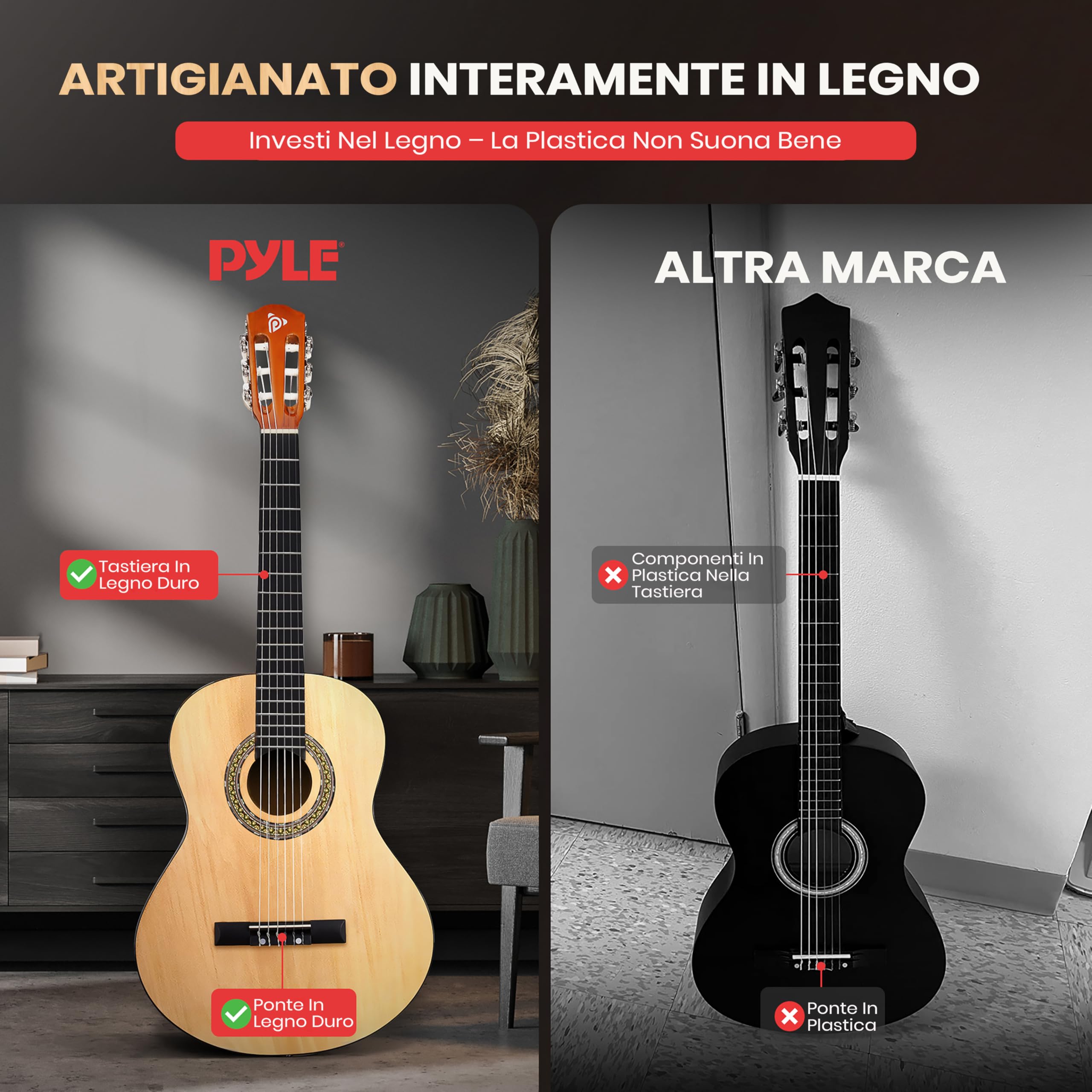 Pyle Kit Chitarra Acustica 3/4 Junior per Bambini Adulti 86,3 cm