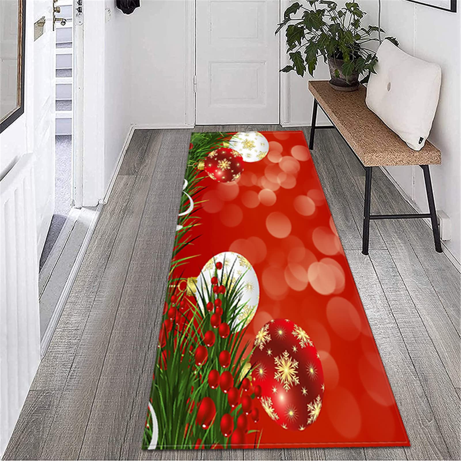 Tappeto Cucina Natalizio Lavabile Poliestere Tappeti Runner Lavabile in Lavatrice Zerbino 3D Rosso Antiscivolo Morbido Tappetino per Bagno Soggiorno Camera da Letto,2,60x180cm/23.6"x70.8"