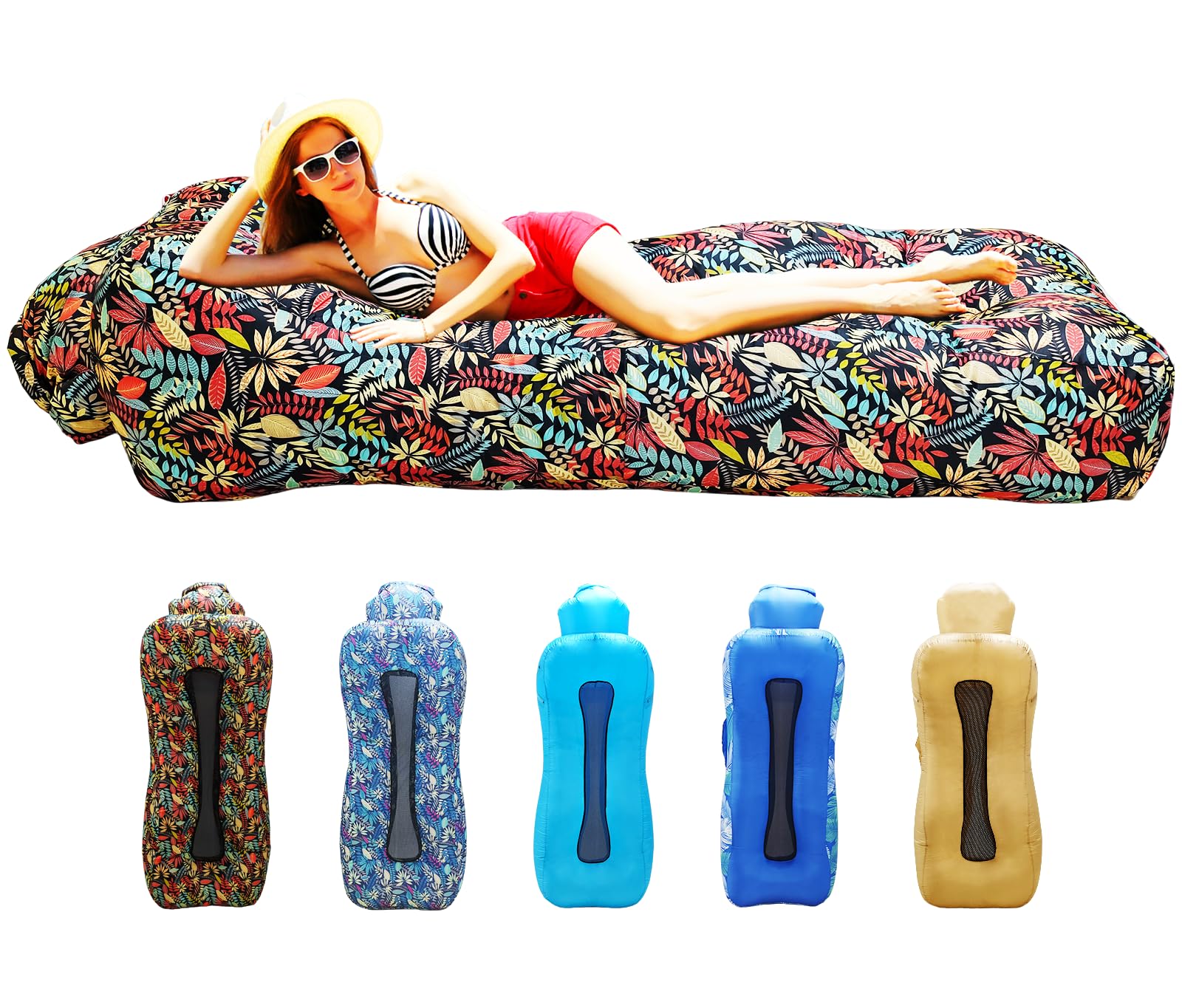 Inflatable Couch, Inflatable Lounger Air Sofa | No-Pump Blow Up Couch | Ergonomic Design, Air Couches Outdoor for Camping & Park & Beach, Upgrade Your Camping Accessories Red Leaf Standard - No Sunshade