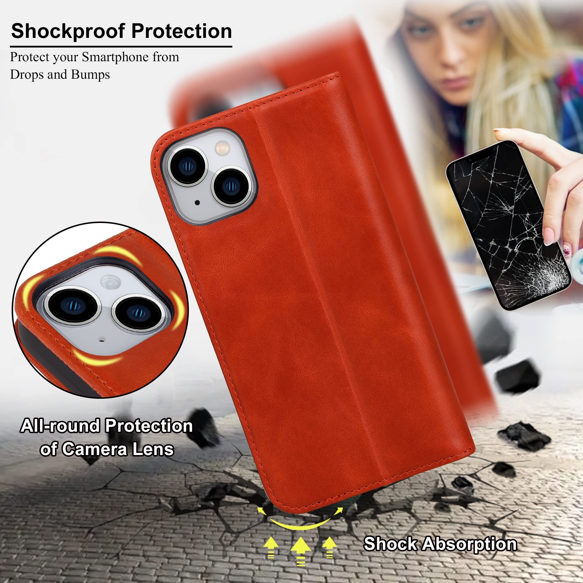 VISOUL Custodia per Apple iPhone 14 PRO, Cover Vera Pelle Portafoglio