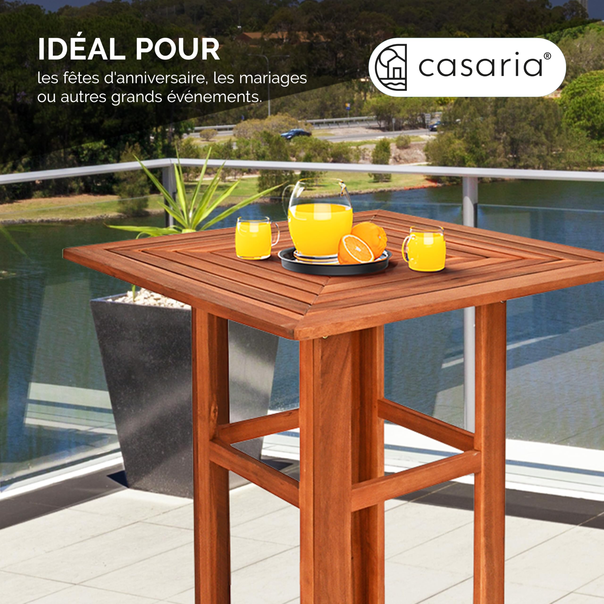 Casaria Table Haute carrée en Bois d'Acacia 75x75x110cm Mange-Debout Table en Bois extérieur Jardin terrasse évènement