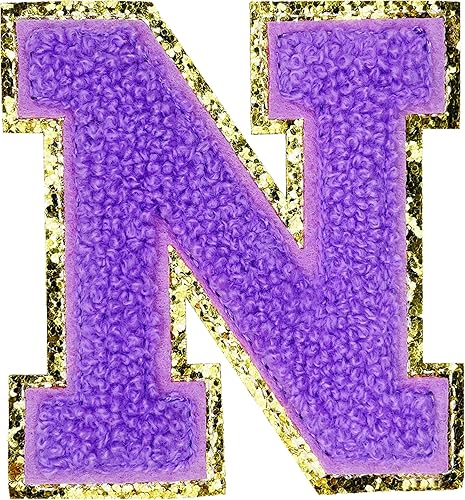 Miniatura 141 de Jongdari Letras termo-adhesivas de felpilla para ropa, parches de letras del alfabeto con brillantina para coser, con adhesivo planchado, 4