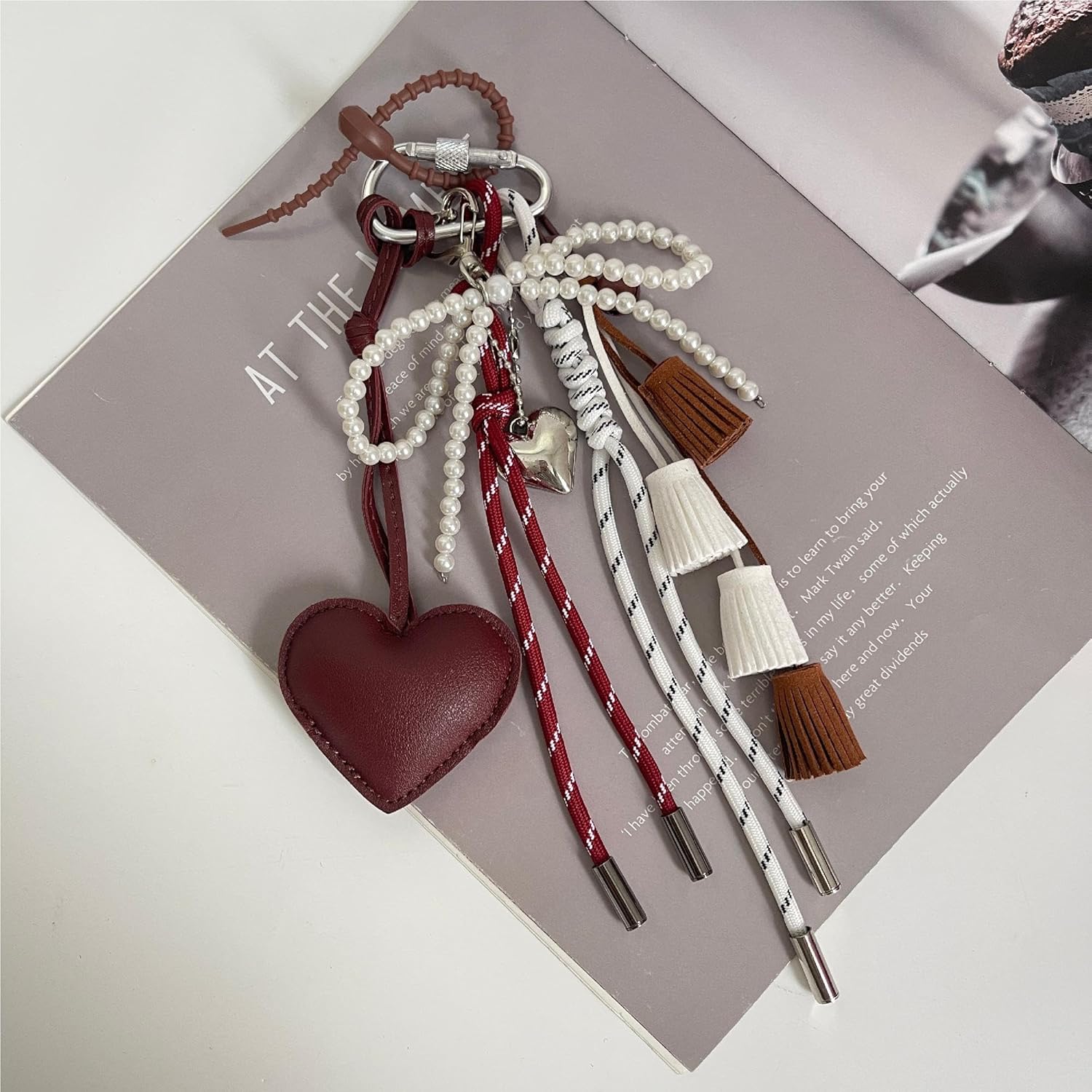 QTMY Heart Tassel Bow Beaded Braided Keychain Bag Charms for Handbag Purse Backpack Accessories Bogg Bag,369 - Image 4