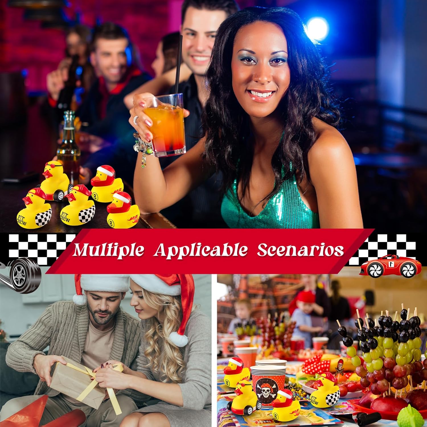 Shappy 50 Pieces Race Car Driver Rubber Duckies 2-Inch Mini Rubber Race Car Duckies for Goodie Bags Racing Theme Birthday Party Favors Decorations