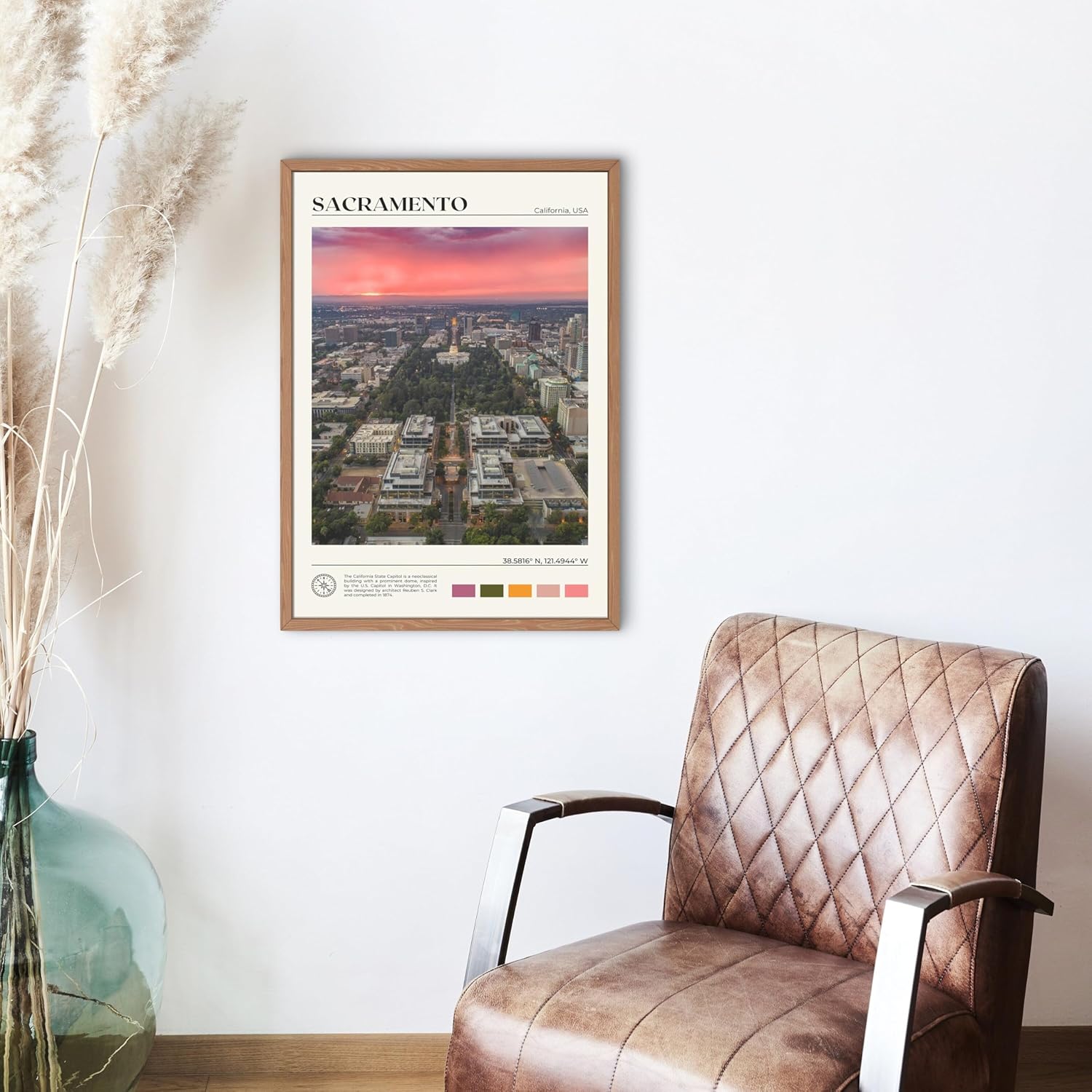 StudioUBILA Sacramento Wall Art Poster, Decorative Cityscape Landscape Art Prints, Home Decor Wall Art Print for Bedroom Living Room Kitchen Decorations, Unframed 8L" x 10W"