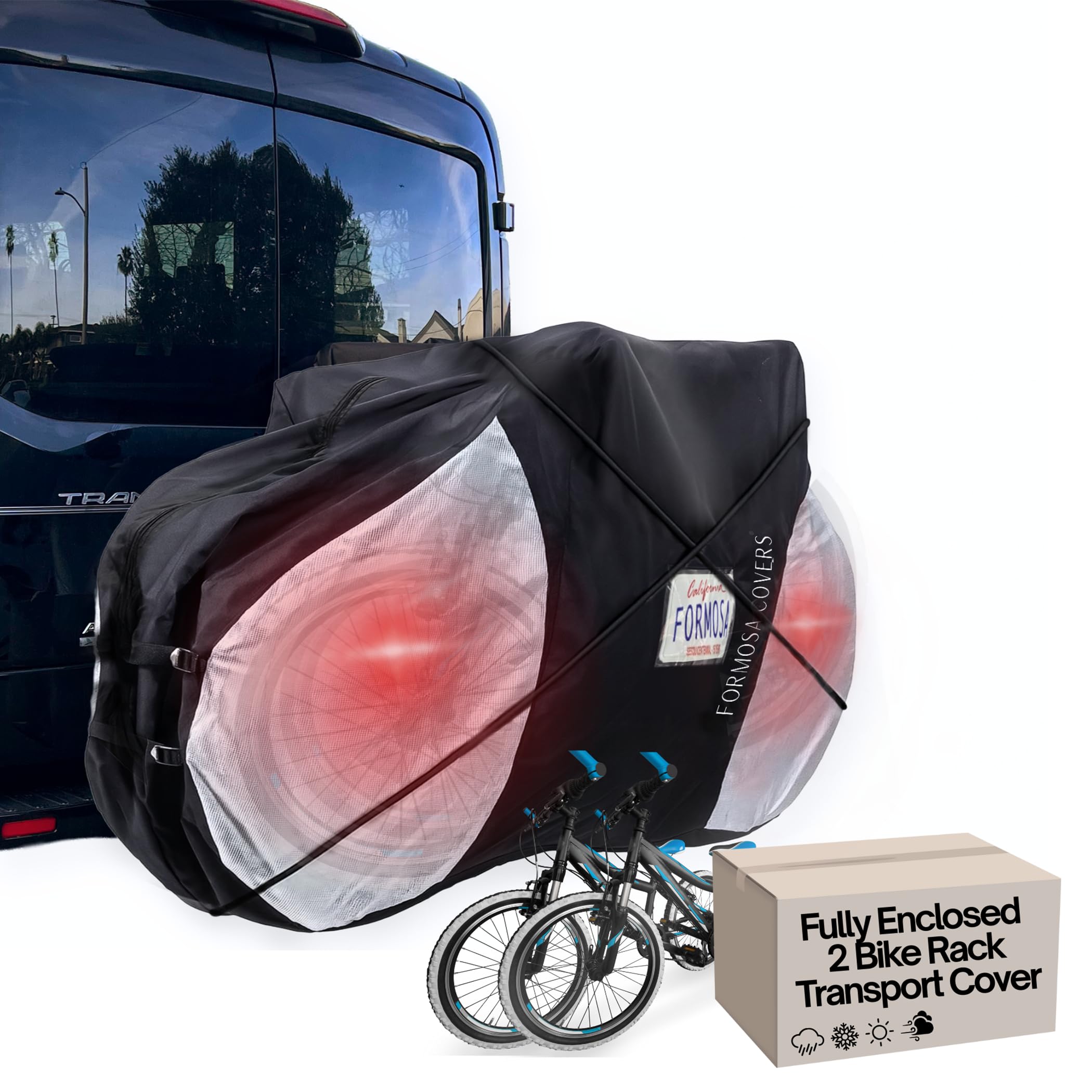 Formosa Covers Zippered Bike Rack Cover for Transport &amp; Travel, Hitch Mount