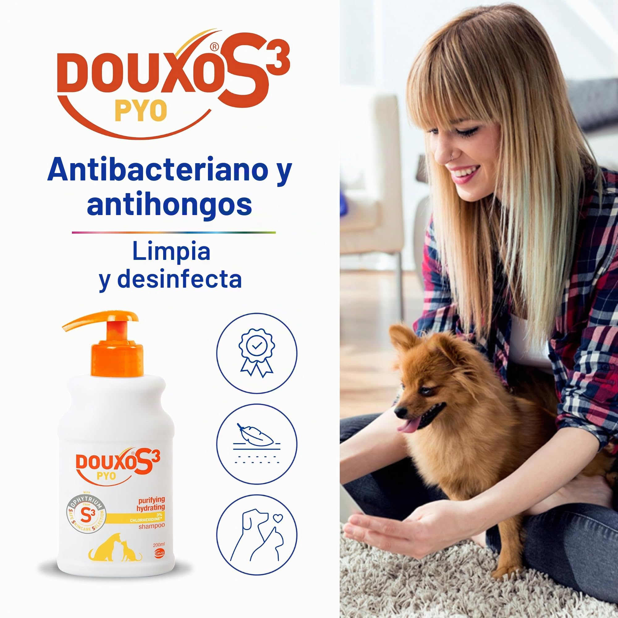 Douxo S3 Champú PYO | Champú Antibacteriano y antilevadura para Perros y Gatos | Champú contra el Crecimiento excesivo de levadura para Perros | Recomendado Champú desinfectante para Perros y Gatos
