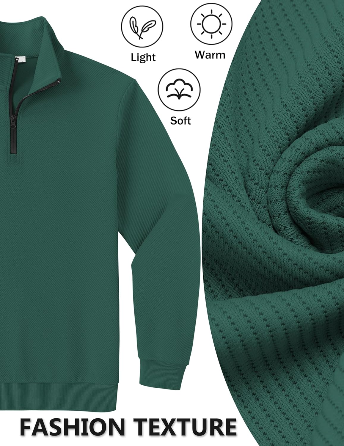 COOFANDY Mens Quarter Zip Pullover Sweatshirts Lightweight Long Sleeve Mock Neck Sweater Polo - Image 5