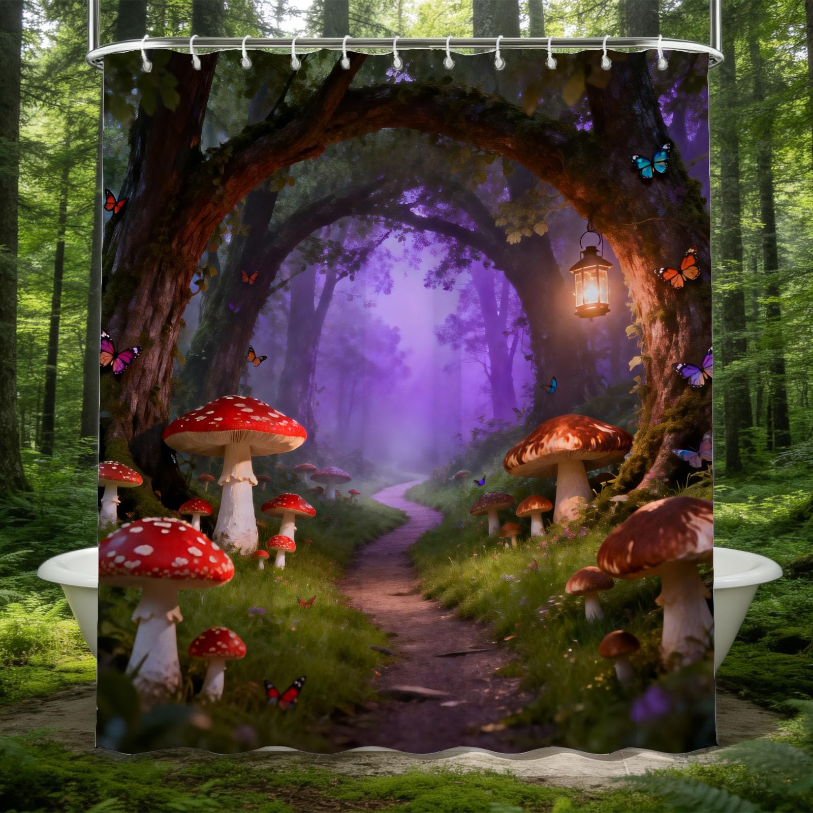Hongduo 3D Dreamy Forest Shower Curtain for Stalls Bathtubs Mush Bathroom Decor Shower Curtain Set Polyester Fabric Waterproof 180x200cm/71X79 Inch with Hooks