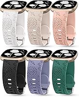 Vista 1 de Minyee Paquete de 3 correas grabadas florales compatibles con Fitbit Versa 4/Versa 3/Sense 2/Sense Band para mujer, lindo diseño de flores de diente