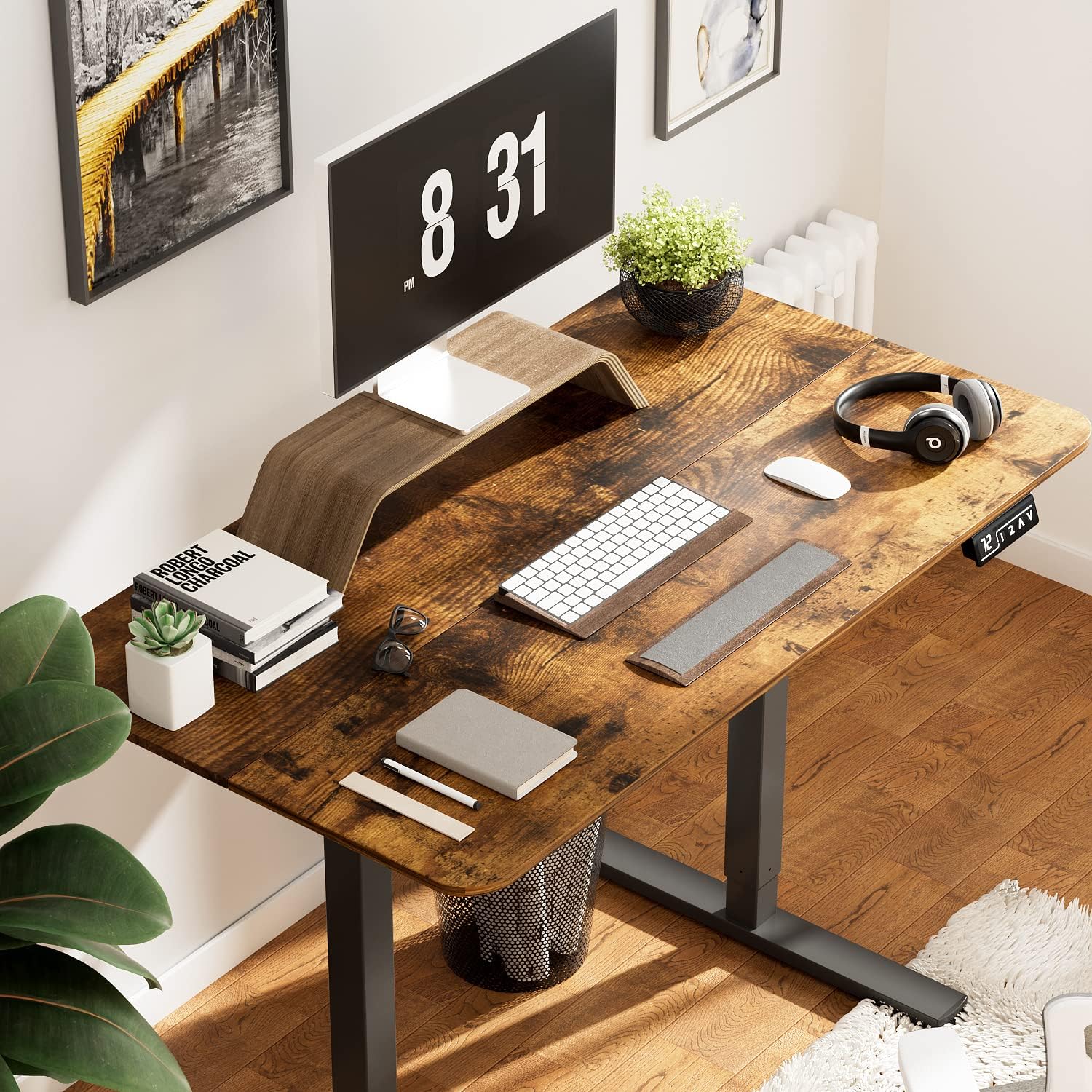 YESHOMY Height Adjustable Electric Standing Desk, 40 inch Computer Table, Home Office Workstation, Black Leg/Rustic Brown Top YESHOMY Height Adjustable Electric Standing Desk, 40 inch Computer Table, Home Office Workstation, Black Leg/Rustic Brown Top