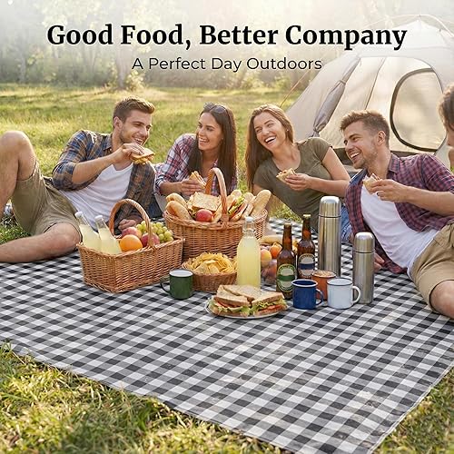 Miniatura 2 de C CRYSTAL LEMON Mantel a rayas blancas y negras - Paquete de 4 manteles a cuadros en blanco y negro para mesa de picnic - Mantel de vinilo negro de