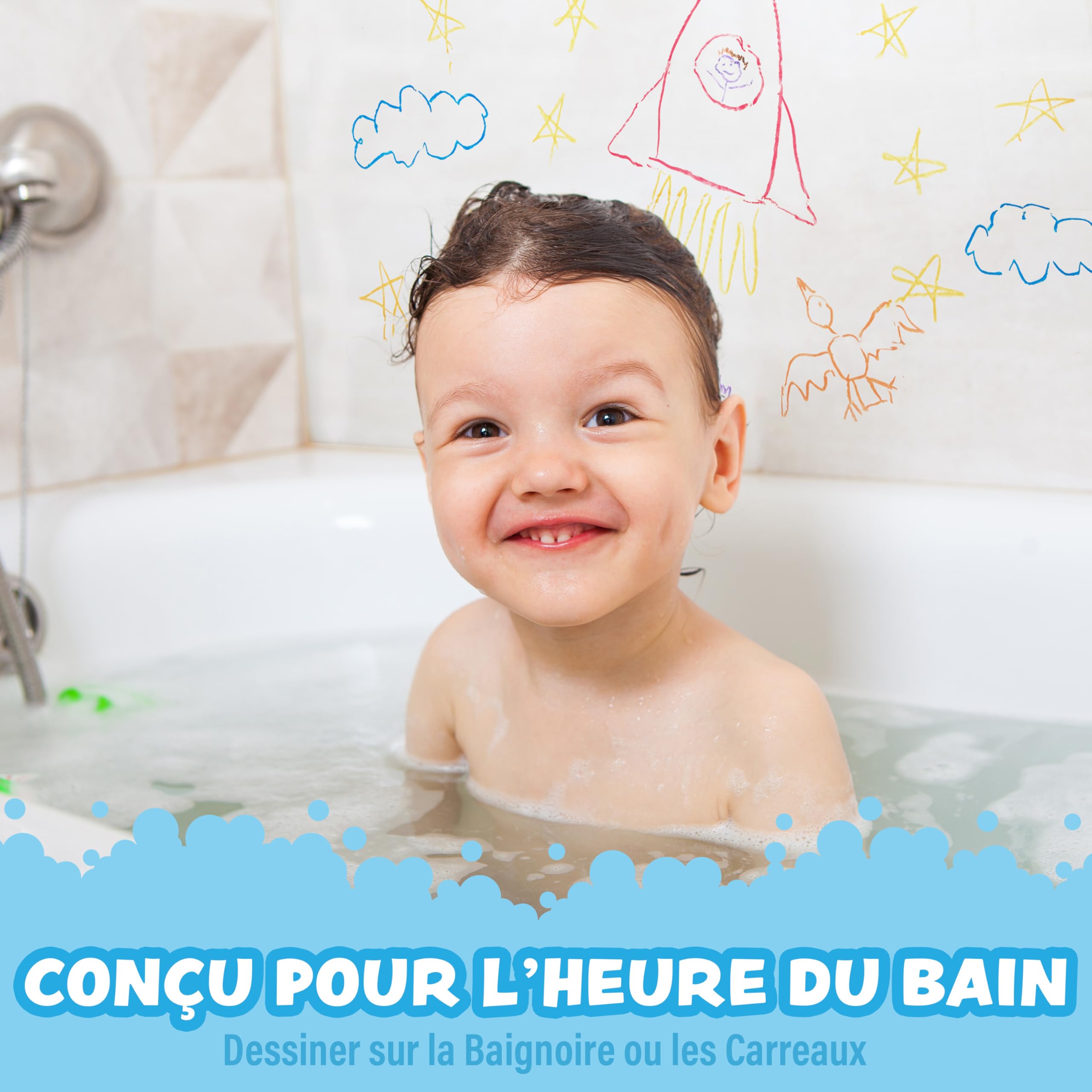 Crayons de Bain Non Toxiques Lavables Lot de 12 Hexagonale pour Enfants