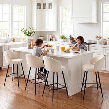 Andeworld Barstools Set of 4,24 Inch Counter Height Velvet Barstools with Back and Metal Legs, Bar Chairs for Kitchen lsland, Beige
