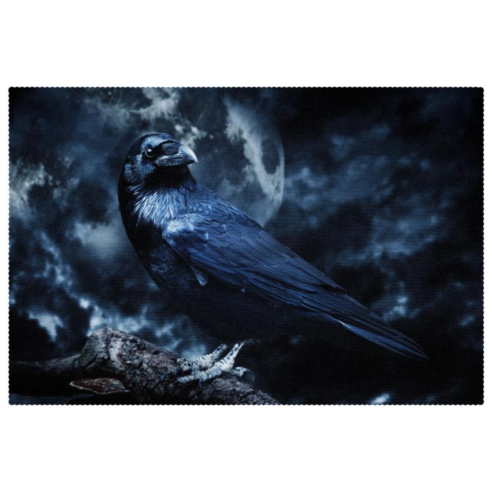 Set de table corbeau noir lot de 6 lavable et résistant à la chaleur pour salle à manger