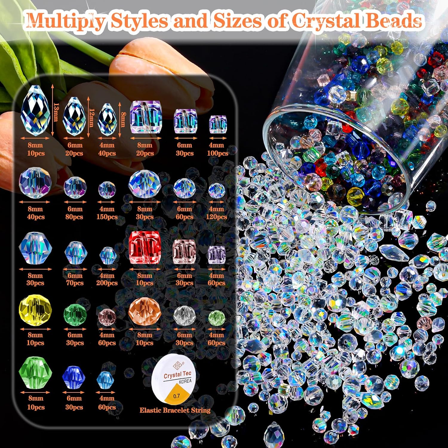 1401 Pieces Crystal Glass Beads for Jewelry Making Glass Beads for Suncatchers with Colorful Loose Beads, Assorted Crystal Faceted Beads for Bracelets, Necklace DIY Craft 4 mm 6 mm 8 mm