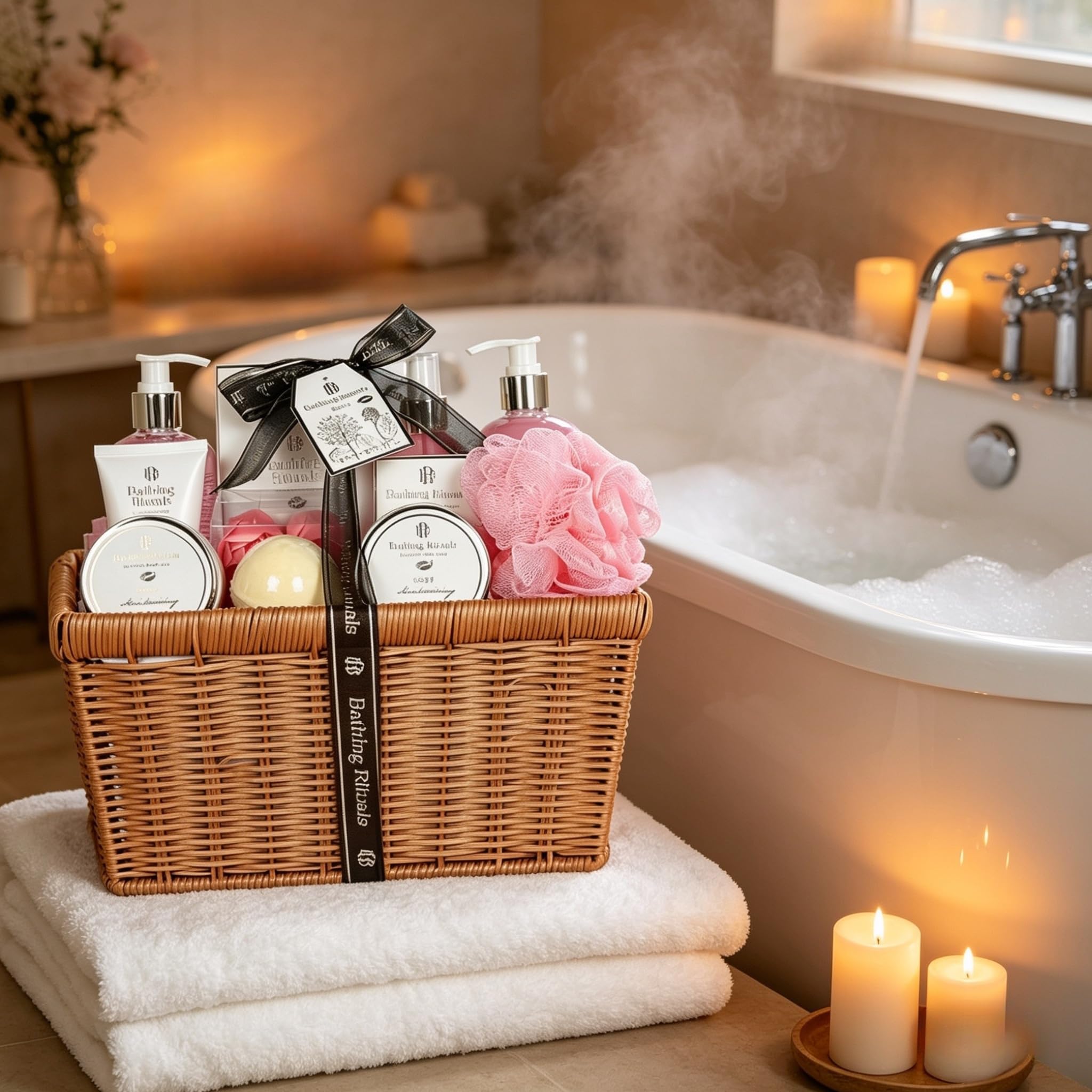 GLOSS ! Zestaw kąpielowy BATHING - Pudełko prezentowe na Boże Narodzenie - Pomysł na prezent na urodziny, kochankę, walentynki, Dzień Matki - Wellness & Relaks - RÓŻOWY