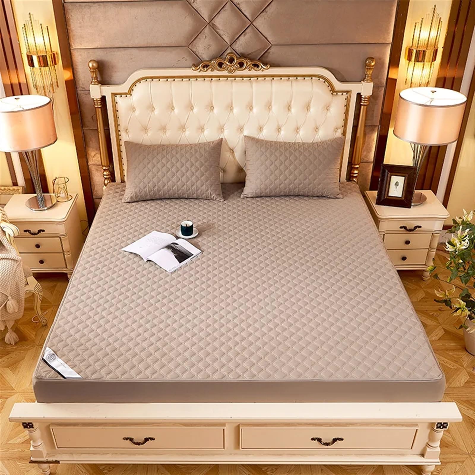 Cubrecolchón Impermeable Funda de colchón completamente cerrada de 6 lados, Protector de colchón impermeable, funda de cama con sábana ajustable con cremallera Cubre Colchon(Gao ji hui,150x200x25cm)