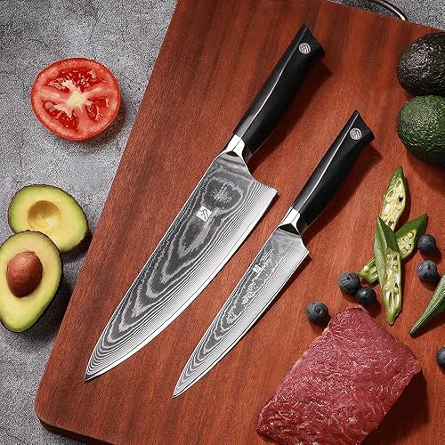 Miniatura 7 de zongchuan 8C Pro Personal Chef Ideal Series - Juego de cuchillos de cocina de Damasco, 2 piezas, cuchillo de chef de 8 pulgadas y cuchillo