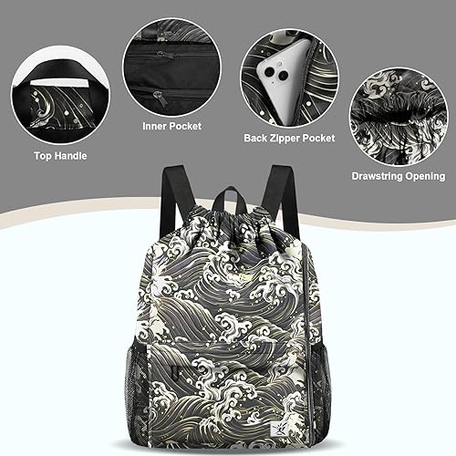 Miniatura 4 de Mochila con cordón y bolsillos de malla, bolsa de gimnasio, resistente a la arena, resistente al agua, mochila de playa para hombres y mujeres