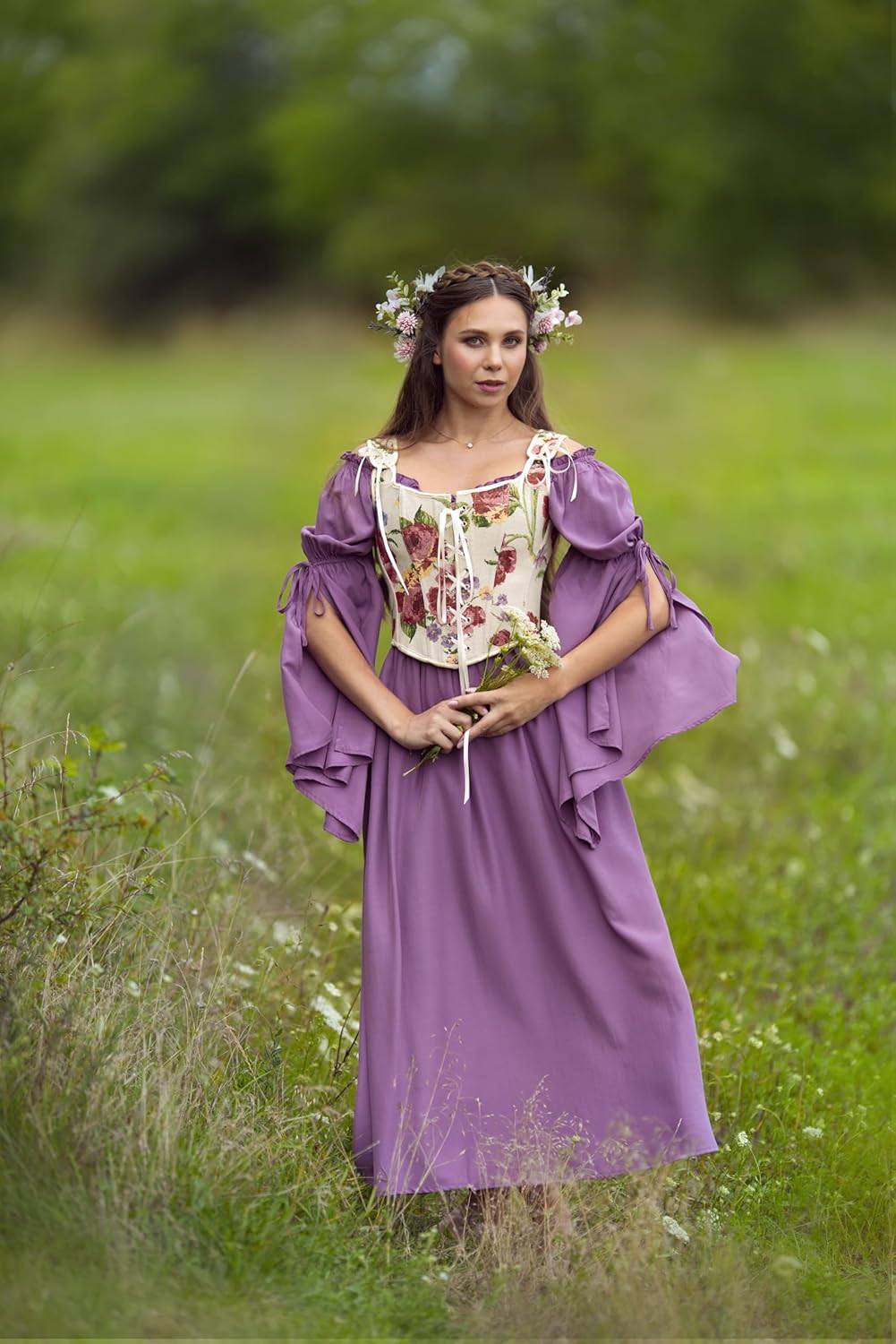 Scarlet Darkness Renaissance Dress for Women Medieval Peasant Dress Long Bell Sleeve Dresses - Image 8