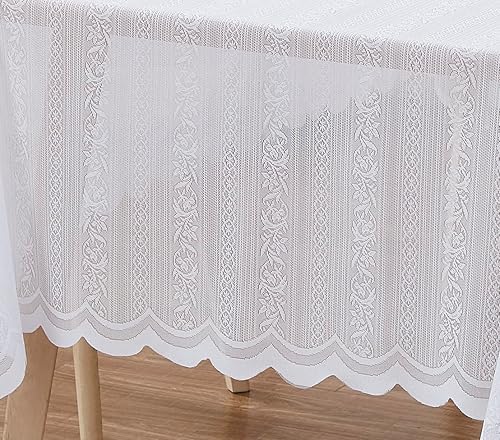 Miniatura 7 de LINENZONE Mantel redondo de encaje con elegante fondo festoneado para cualquier evento especial como boda, fiesta de cumpleaños, baby shower,