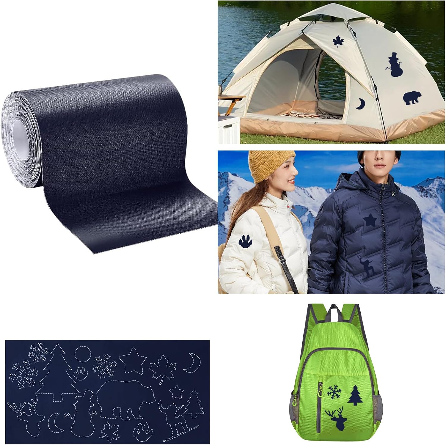 Down Jacket Patches, Nylon Repair Patches Self Adhesive Clothes Repair Patch Waterproof Sleeping Bag Patch for Jacket Clothes Tent Outerwear Repair (Navy Blue)