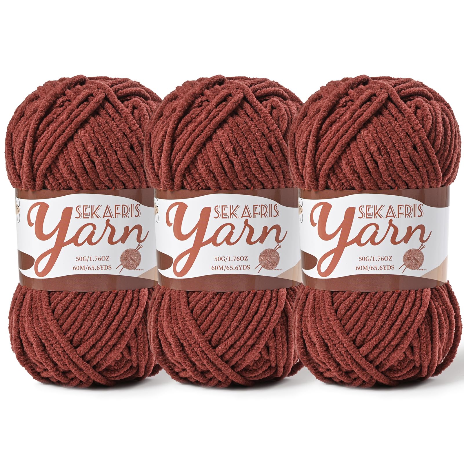 Chenille Yarn for Crocheting Crochet Coffee Yarn 3 Pack