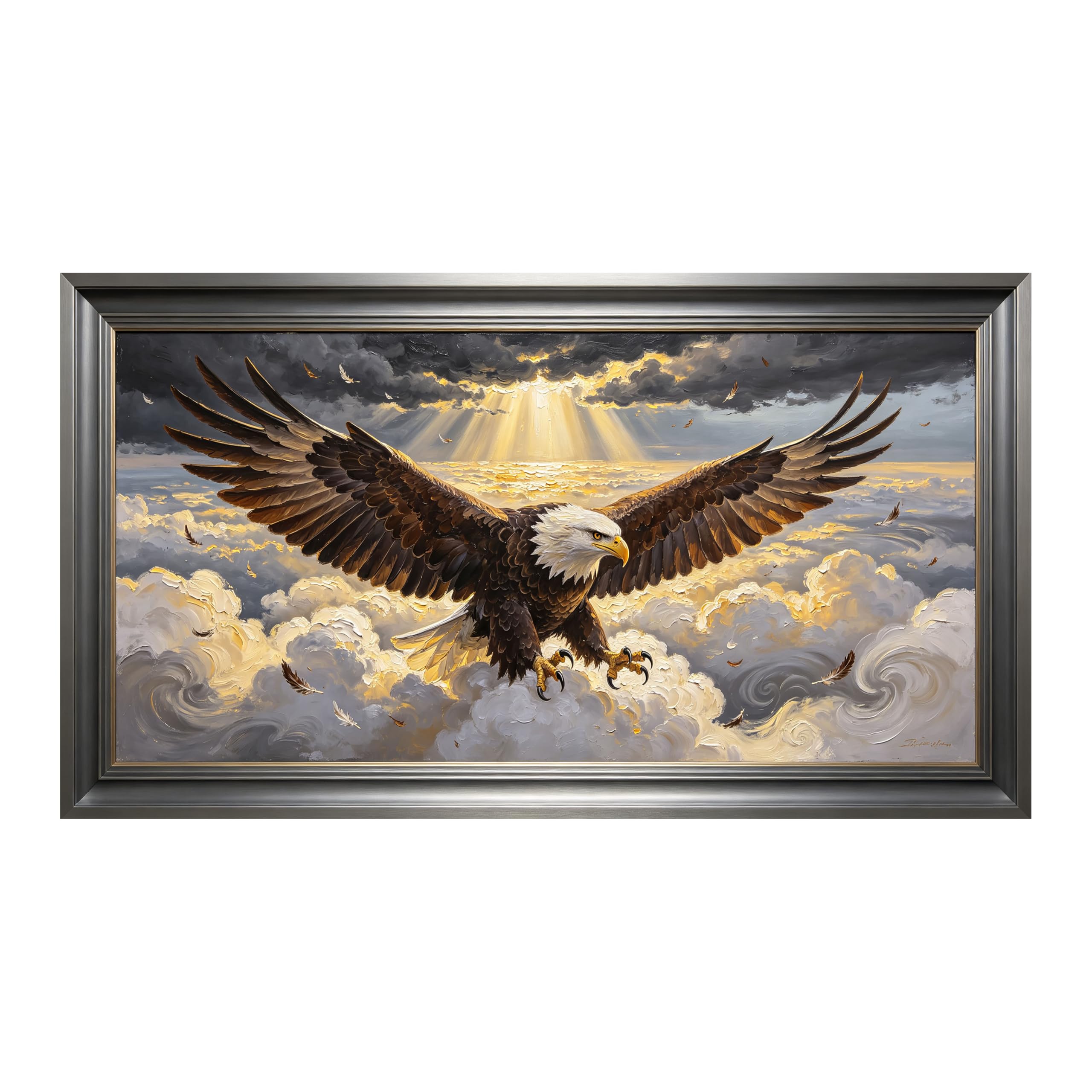 Yzpallescene Art260711150 3D Framed Wall Art Majestic Eagle Cloudscape Oil Painting Large Size Selfadhesive Removable Wall Decor Prints Artwork For Living Room Bedroom Office