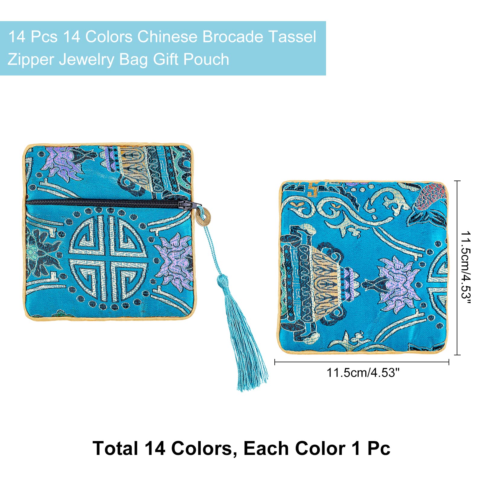 NBEADS 14 Stück Schmuck Seidenbeutel, 14 Farben Chinesische Seidenbrokat Geldbörse Geschenkbeutel Geschenktüten Bestickte Tasche Bestickte Taschen Für Münzen Schmuckaufbewahrung, 11.5x11.5 cm