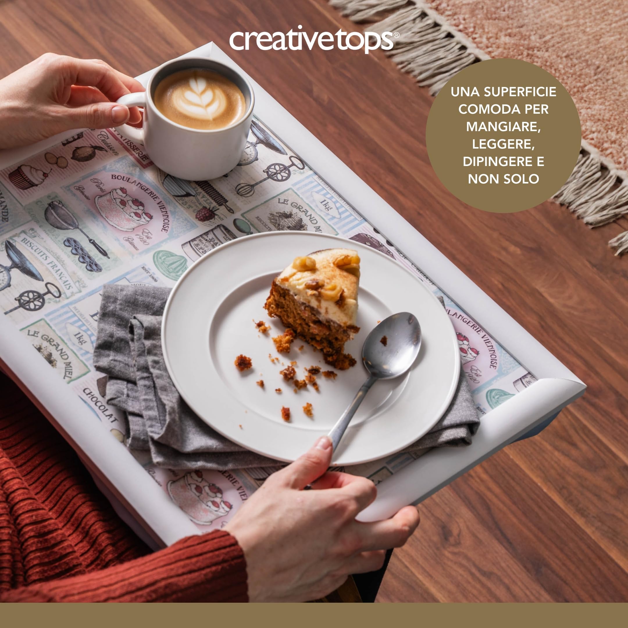 Creative Tops Vassoio da grembo con stampa retrò e cuscino, imbottito con sacchetto di fagioli, scrivania portatile da grembo, vassoio da scrivania per laptop 44 cm x 34 cm x 6 cm