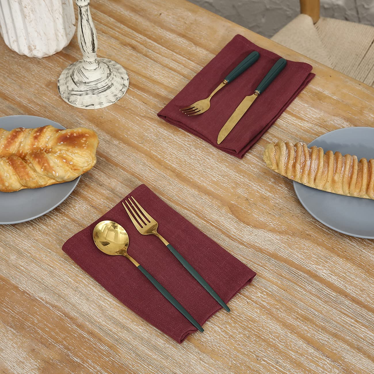 Tovaglioli Di Stoffa Bordeaux 40x40 Cm, 100% Cotone Con Motivo A Rombi, Morbidi E Assorbenti, Set Da 12