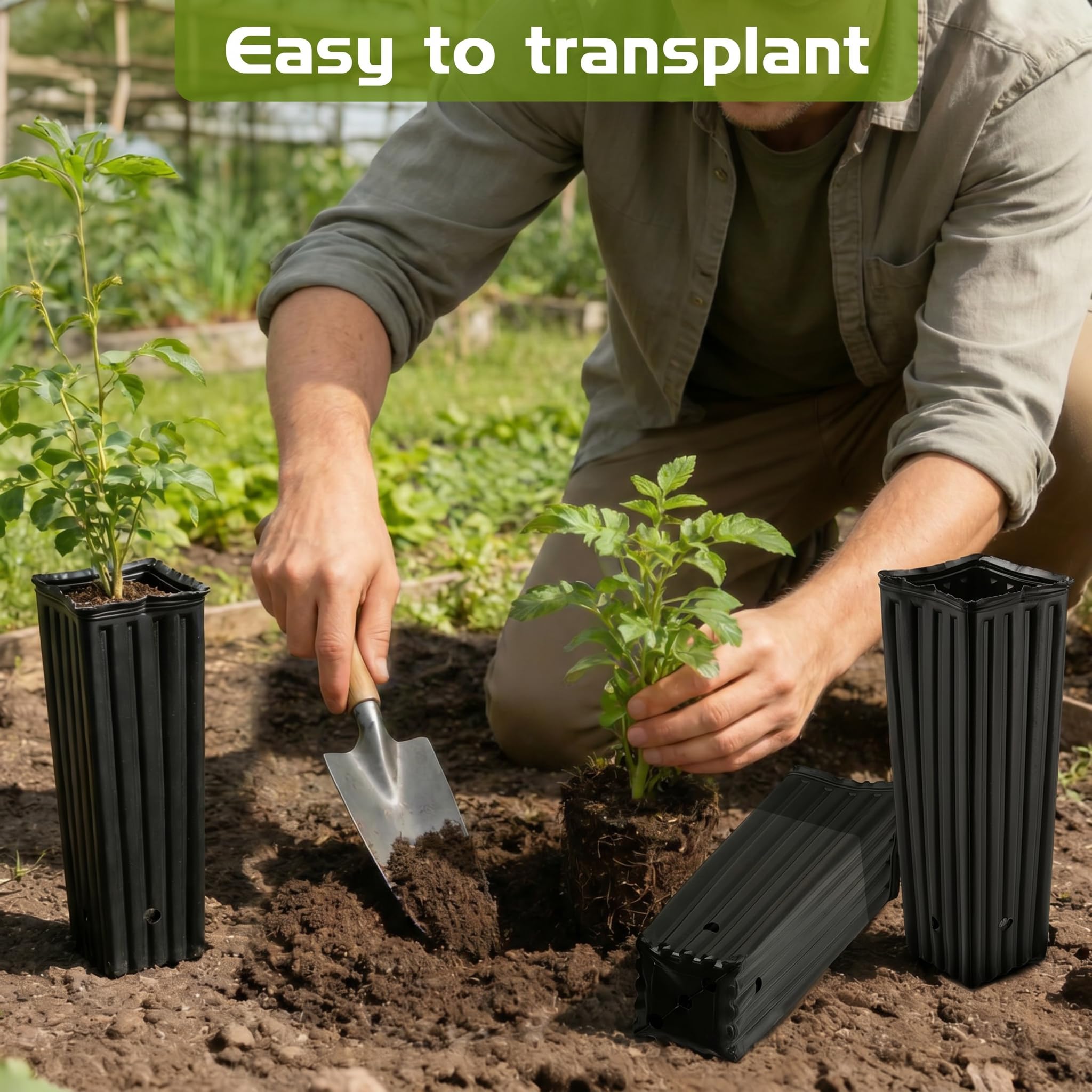 Lot de 50 pots de fleurs en plastique noir de 30,5 cm de profondeur pour plantes avec trous de drainage, conteneurs de démarrage de graines pour intérieur et extérieur