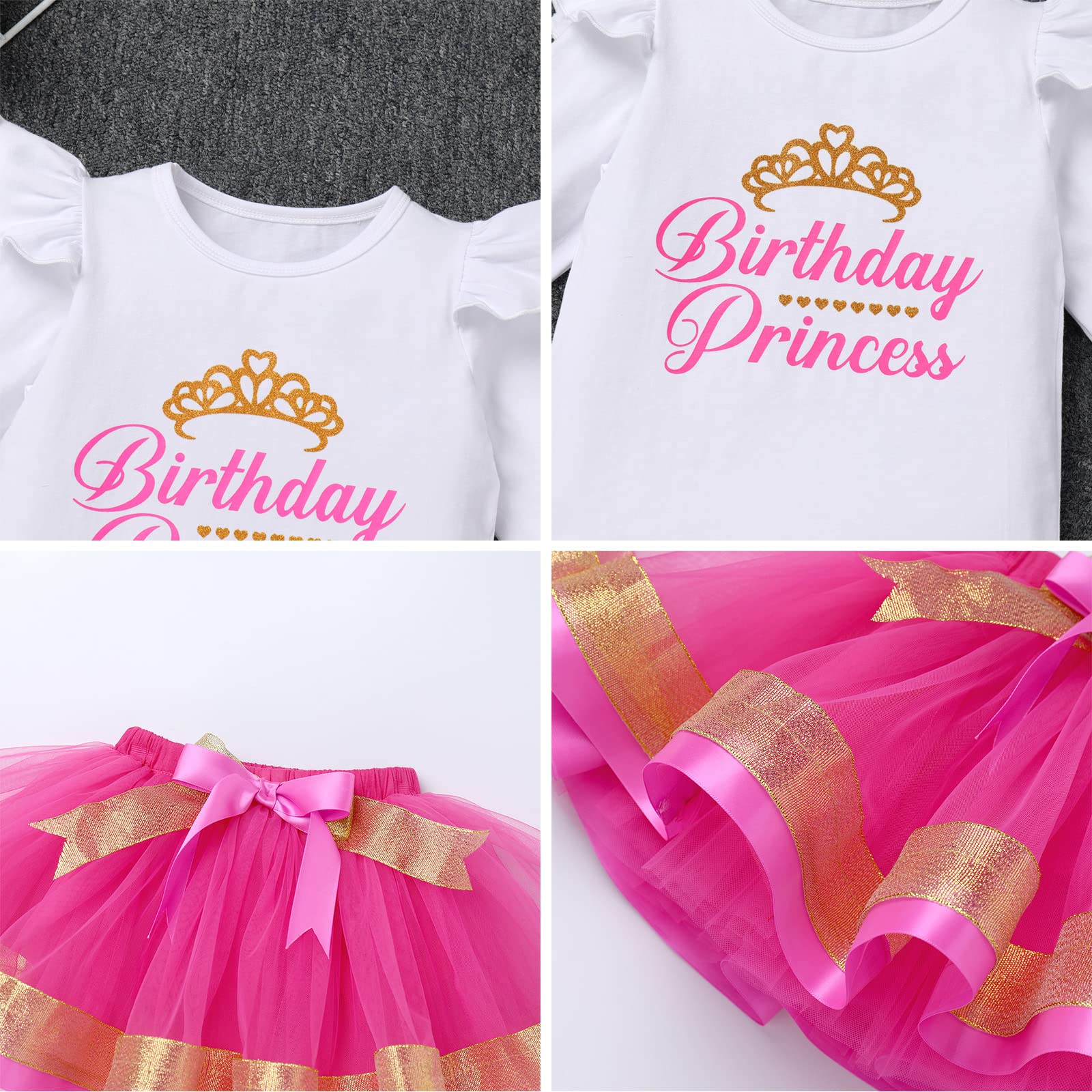 FYMNSI Baby Kinder Mädchen Geburtstag Outfit Baumwolle Top Prinzessin Tutu Rock Stirnband 3tlg Bekleidungsset