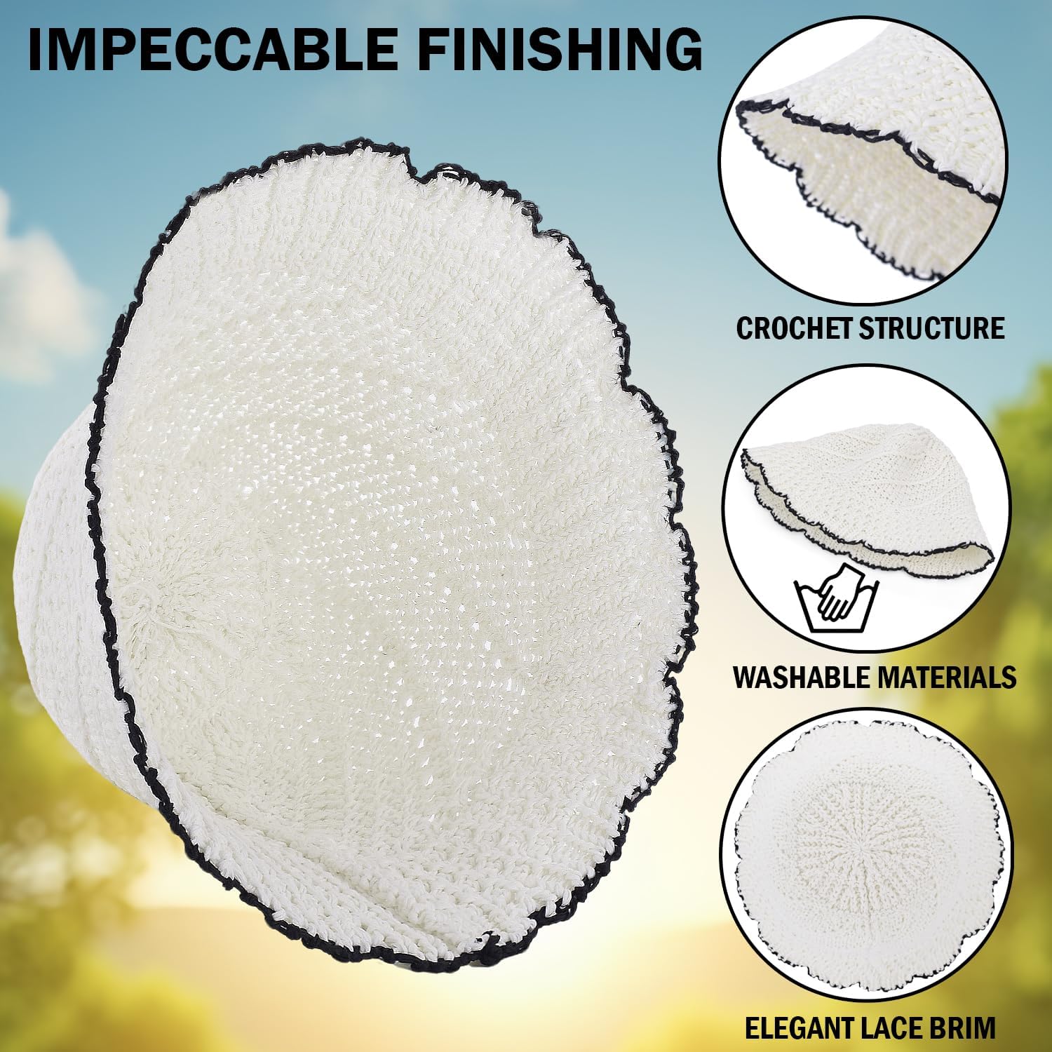 EINSKEY Women's Crochet Bucket Hat - UV Protection Lightweight Packable Faux Straw Sun Hat for Outdoor Beach Travel Hiking - Image 3