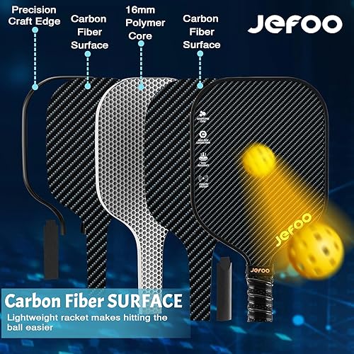 Miniatura 3 de Juego de 2 paletas de pickleball  Material ligero de fibra de vidrio y carbono de alto rendimiento, buen agarre, paletas resistentes para una