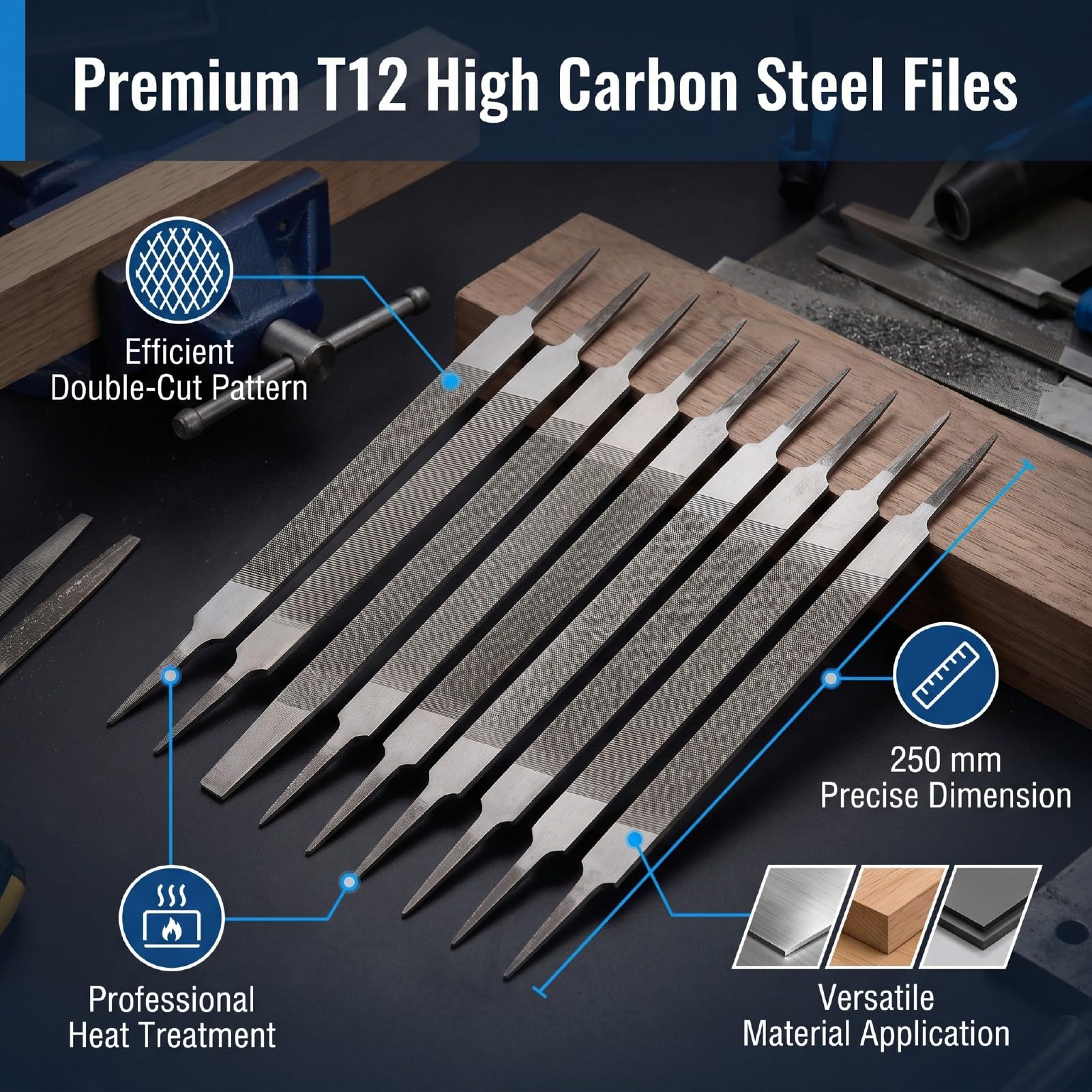 Fafeicy Lima de Escofina Manual Plana de Acero con Alto Contenido de Carbono T12 de 250 Mm, Herramienta Duradera de Doble Corte para Madera, Metal y Plástico (Gruesa 10PCS)