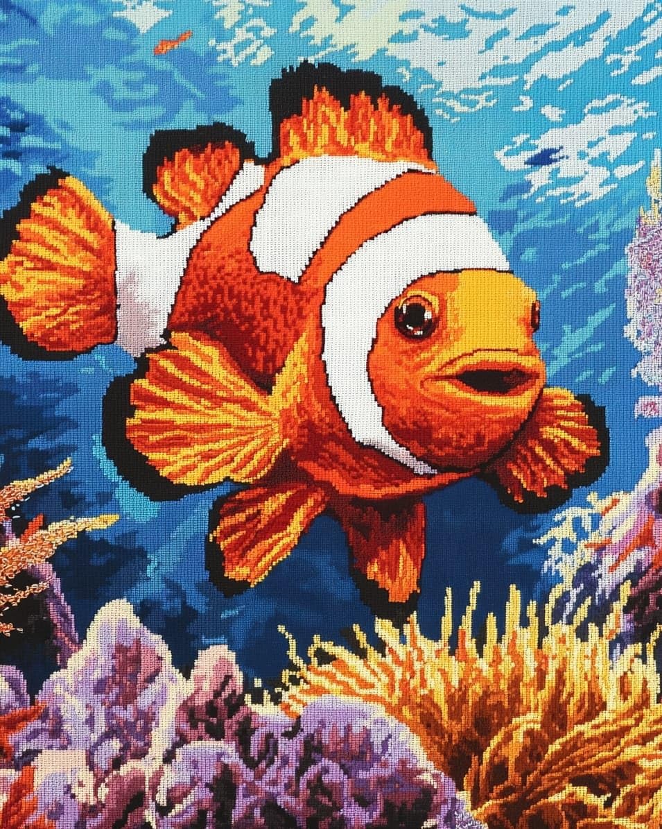 WallustrioaW Cross Stitch Kits,Clownfish,DIY Needlework Kits 11CT Stamped Cross Stitch for Beginners Adults Home Bedroom Decoration,16x20in