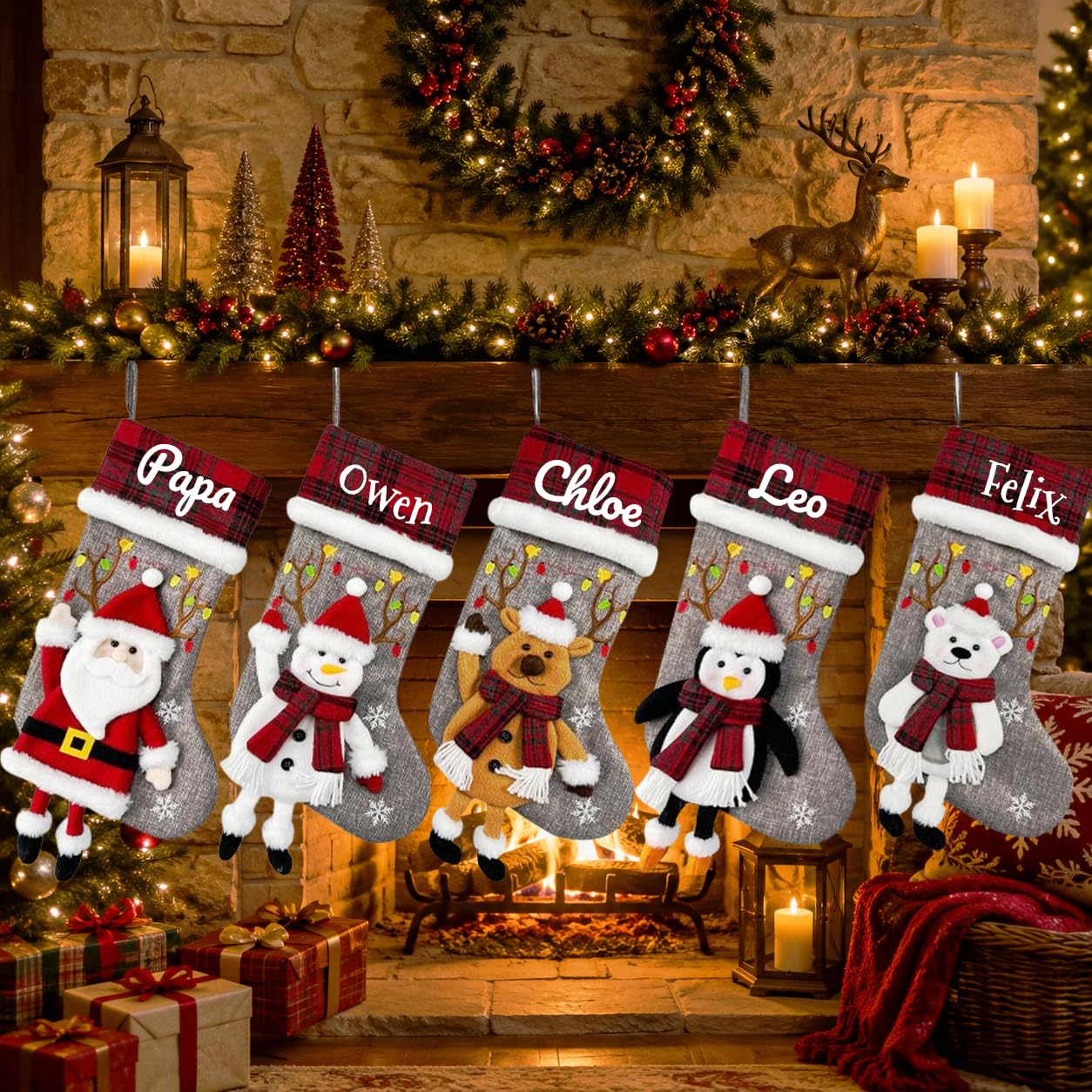 Weihnachtsstrumpf Personalisiert Nikolausstrumpf Nikolausstiefel | Nikolausstiefel zum Befüllen 4PCS Weihnachtssocken Kamin Christmas Stocking Nikolaus Socken für Kinder Familien