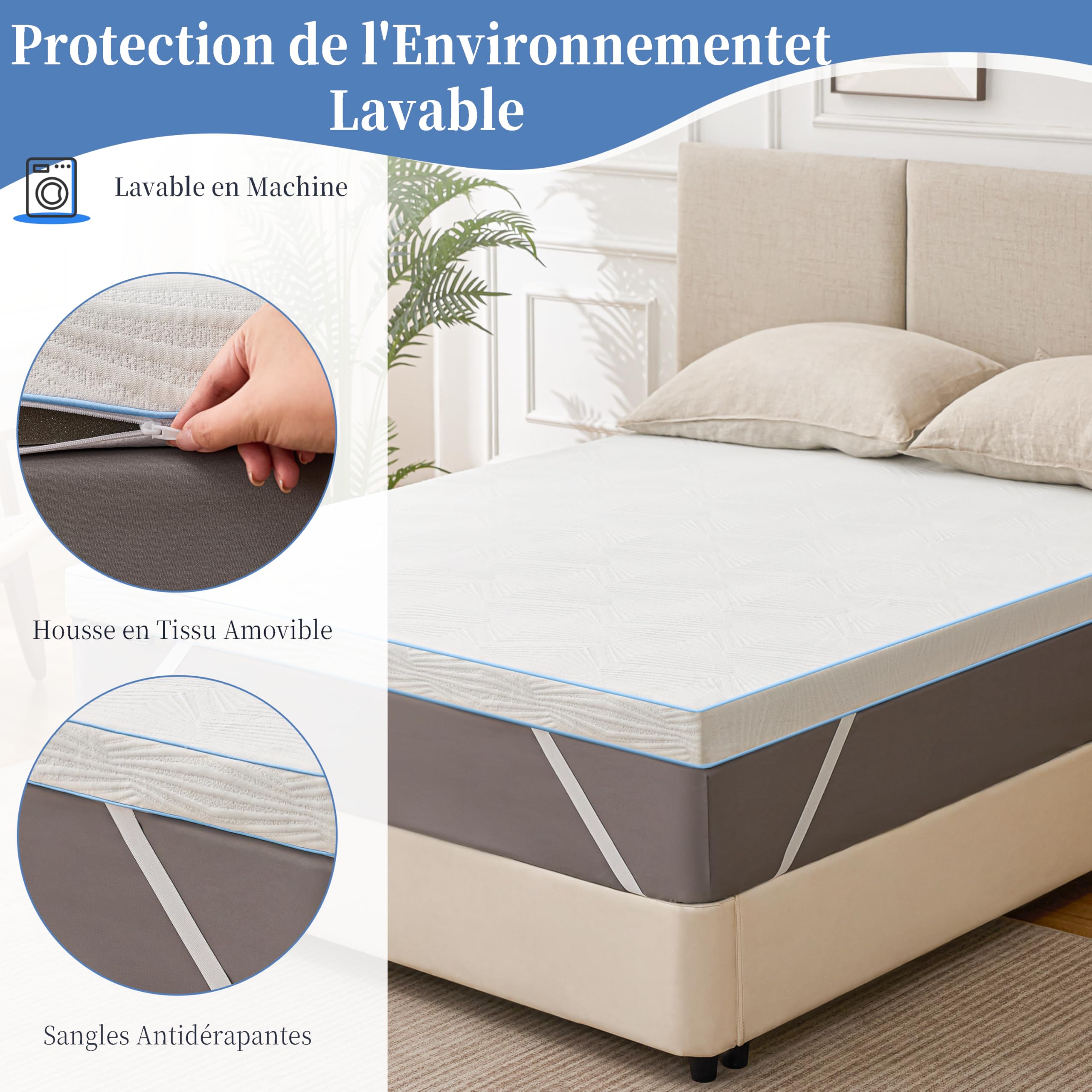 Coprimaterasso 90 x 190 cm, in memory foam, coprimaterasso 7,5 cm, per ammorbidire un letto troppo duro, migliorare un materasso usurato, ideale per studenti e giovani coppie