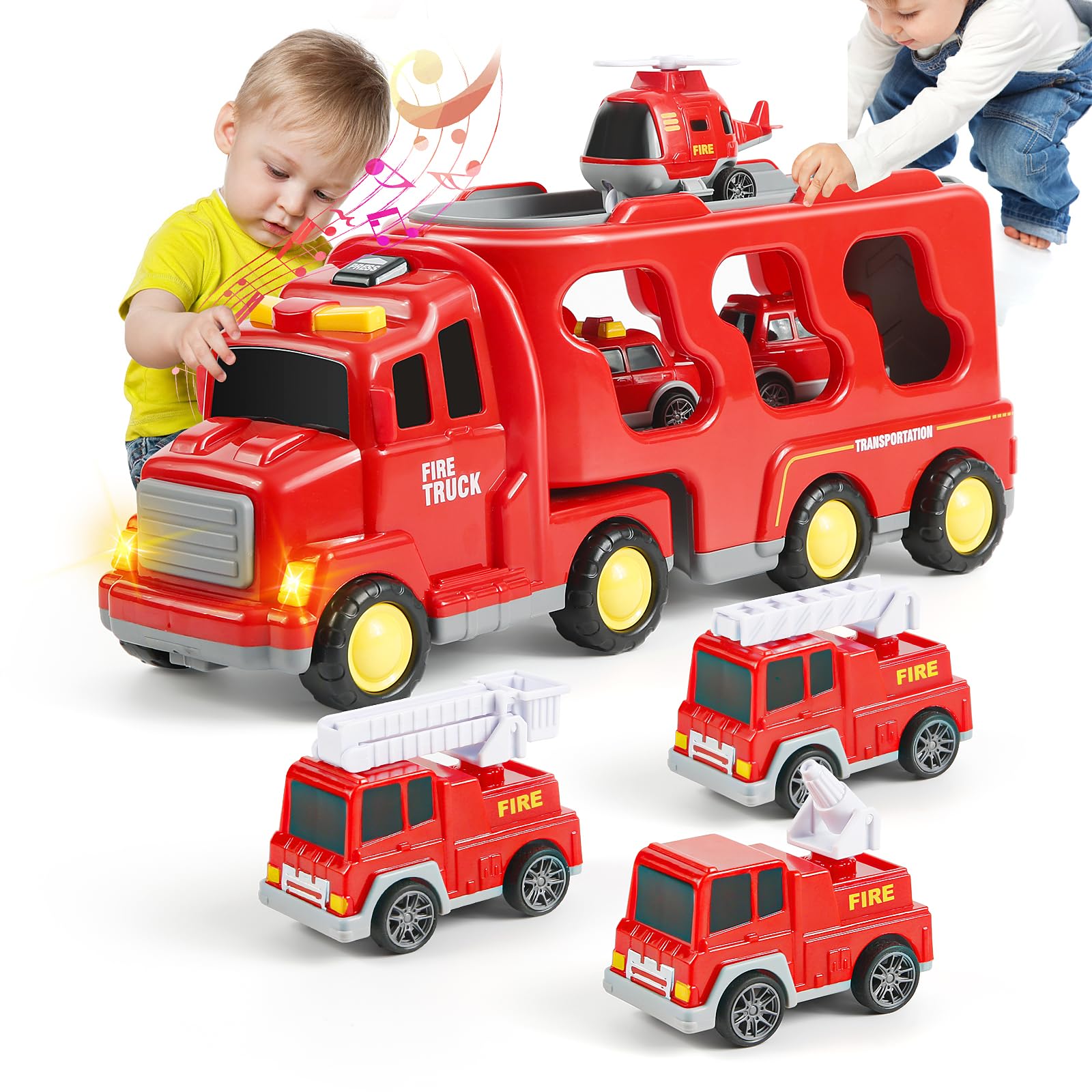 Camion Dei Pompieri Giocattolo 7-in-1 Weinsamkeit - Set Con 6 Mini Macchine, Luci E Suoni Per Bambini 1-4 Anni - Foto 3