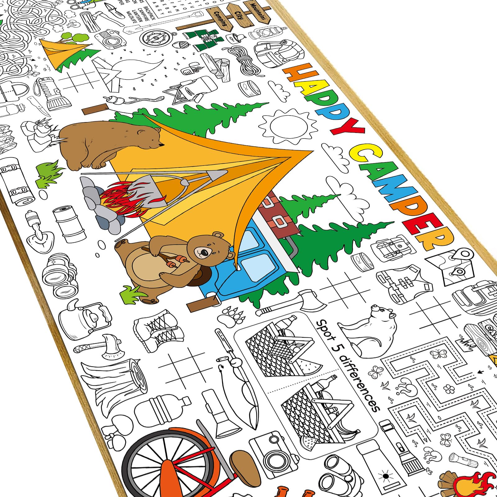 Naozinebi Camping Giant Coloring Poster for Kids Camper Summer Large Coloring Tablecloth Big Paper Sheets Page Camp Table