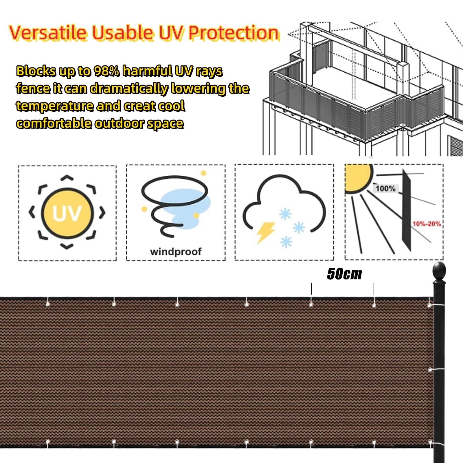 Luifel rechthoek zonwering Schaduw 4 x 8 m, waterdoorlatend, ademend, scheurvast, Privacybeschermingsnet, Schaduwnet Privacybeschermingsnet, voor terras, gazon, tuin, Wit