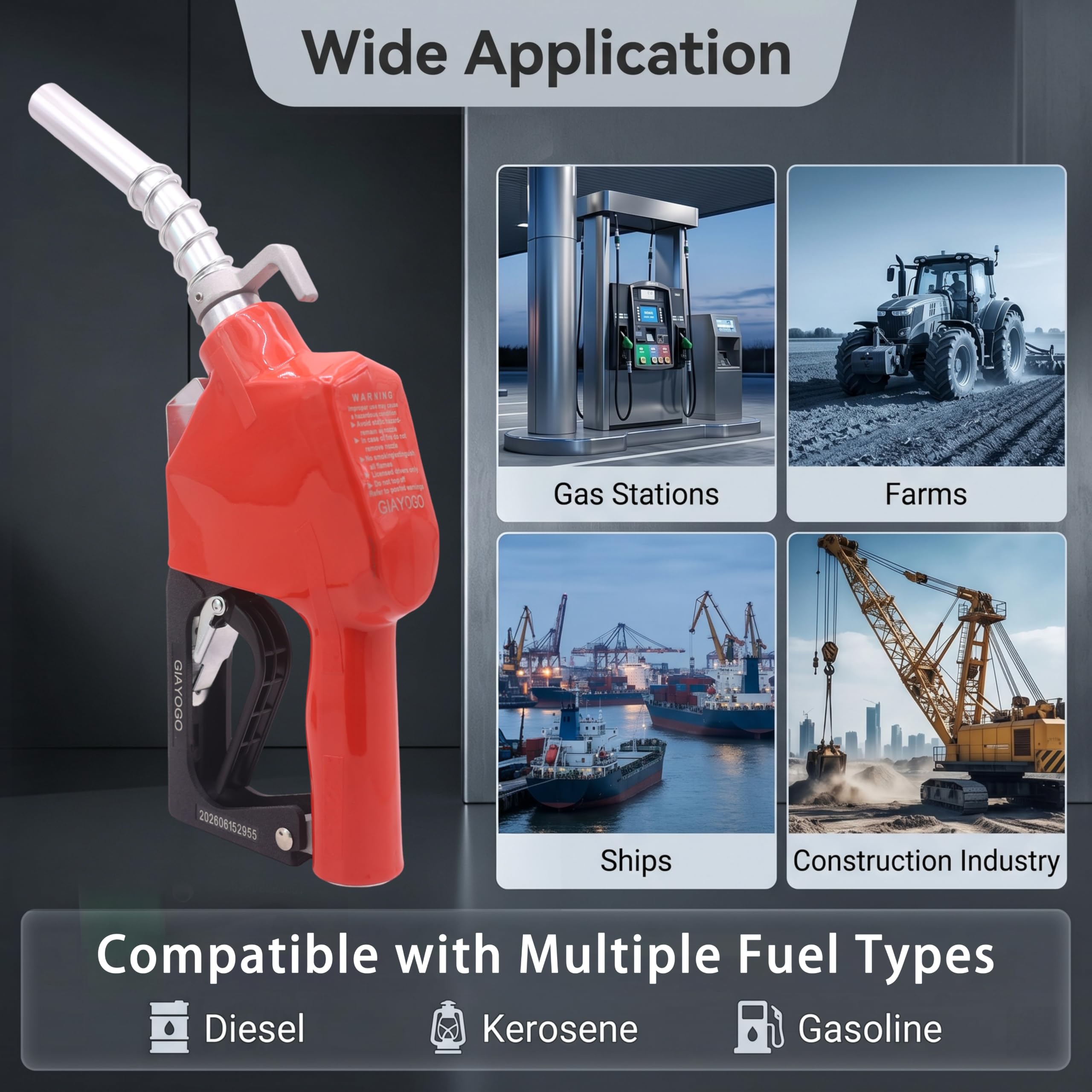 Boquilla de combustible de apagado automático NPT rojo de 3/4 pulgadas, giro de manguera de combustible, flujo alto de 16 GPM, protector de mano BP, gancho para colgar boquilla de 13/16